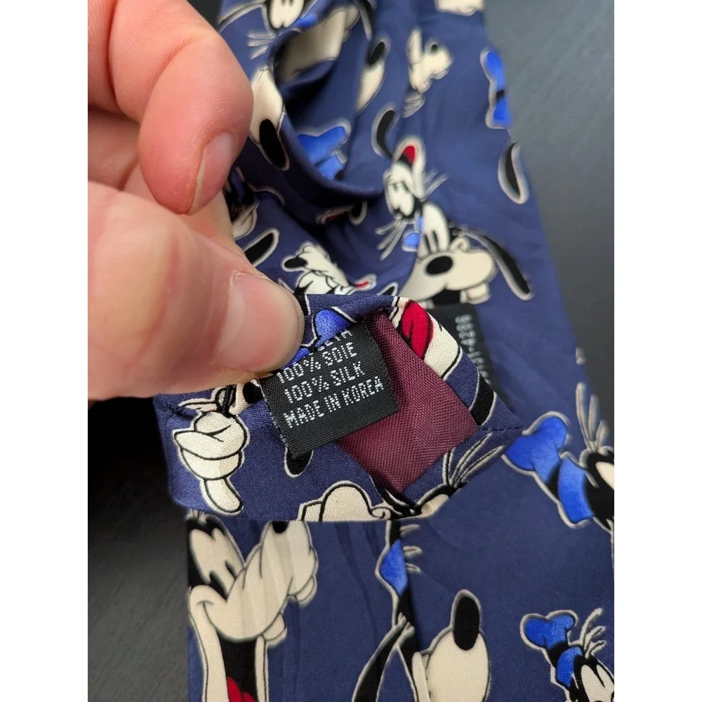 Disney Mickey Unlimited GOOFY All Over Print Tie Silk Blue‎ Korea Made 60